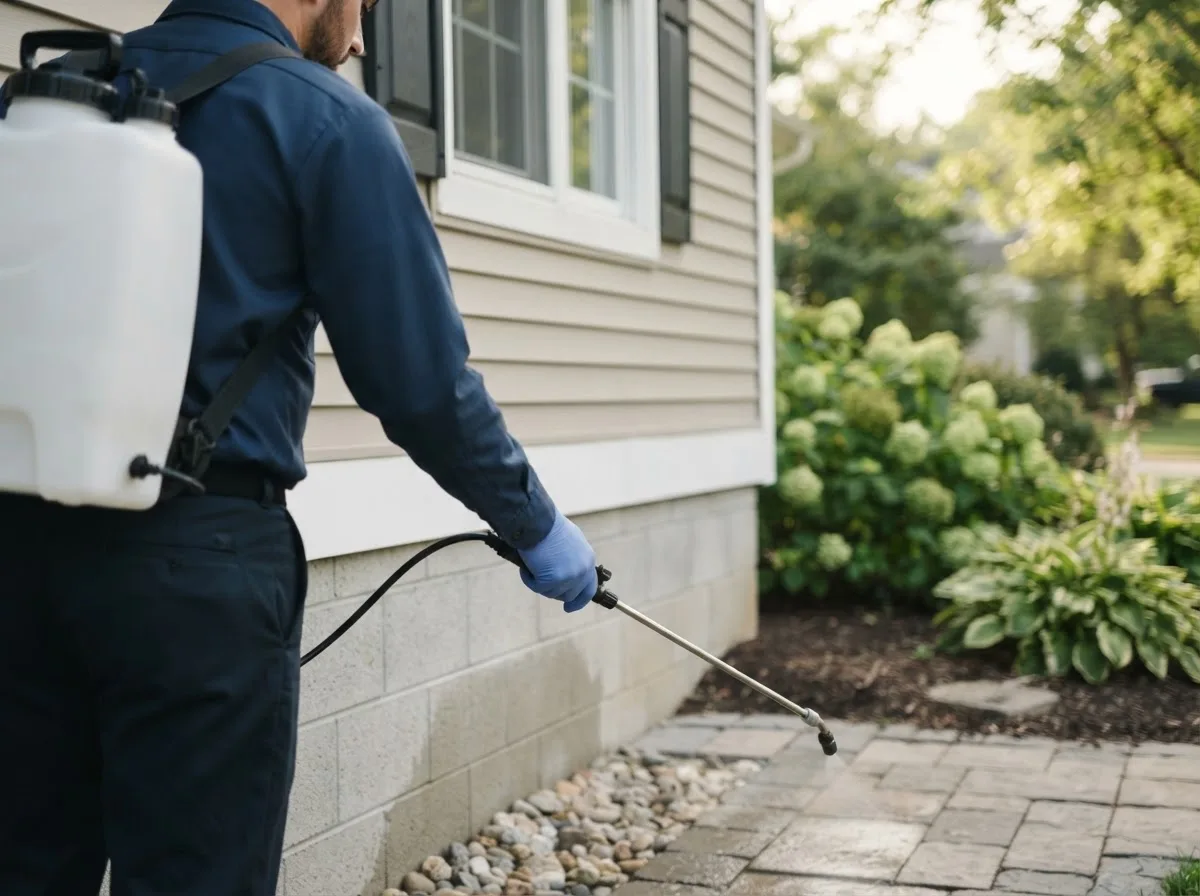 Pest control technician inspecting a home in Clarksburg, MO